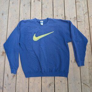 Vintage Nike Embroidered Swoosh Crewneck Sweatshirt Blue Made in USA L
